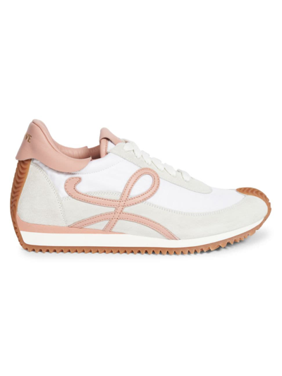 Shop Loewe Women's Flow Runner Mix Leather Sneakers In White Powder