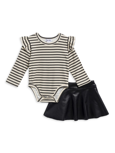 Shop Splendid Baby Girl's 2-piece Striped Bodysuit & Faux Leather Skirt Set In Black White
