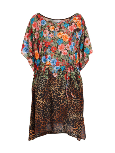 Shop Johnny Was Women's Belted Floral & Cheetah-print Coverup In Neutral