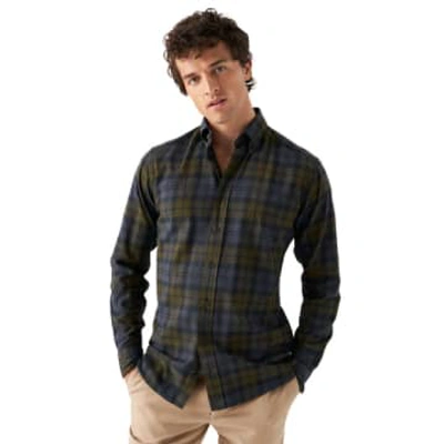 Shop Eton - Navy Slim Fit Checked Flannel Shirt 10001157529 In Blue