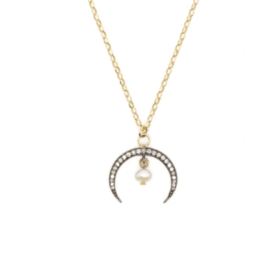 Shop Kirstie Le Marque Diamond And Horn Pearl Drop Necklace In Gold