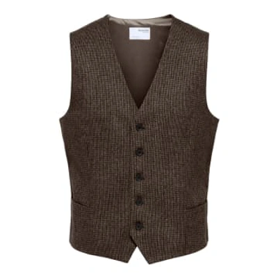 Shop Selected Homme Slim Isac Brown Structure Waistcoat