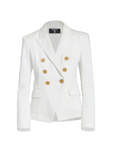 Shop Balmain Women's Twill Double-breasted Jacket In White