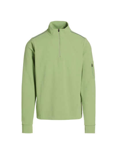 Shop Saks Fifth Avenue Men's Slim-fit Textured Quarter-zip Sweater In Quiet Green