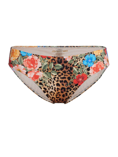 Shop Johnny Was Women's Cheetah & Floral-print Bikini Bottom In Neutral