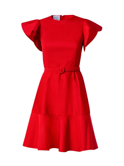 Shop Akris Punto Women's Cotton-blend Belted Short-sleeve Mini-dress In Red