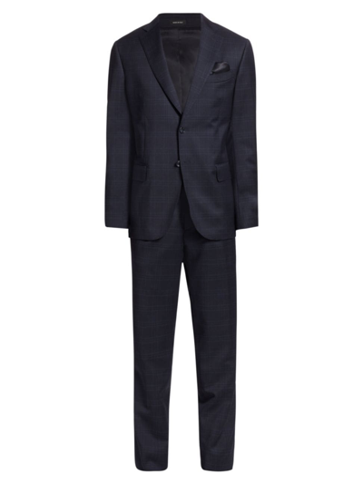 Shop Saks Fifth Avenue Men's Collection Plaid Single-breasted Slim-fit Suit In Navy Blazer