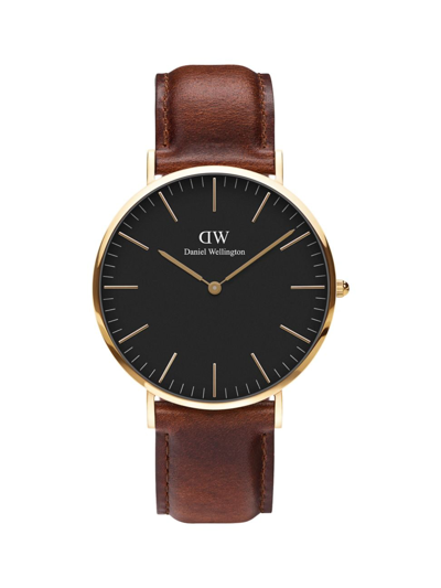 Shop Daniel Wellington Men's Classic St. Mawes Leather Strap Watch/40mm In Gold