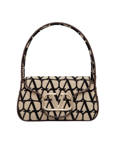 Shop Valentino Women's Locò Toile Iconographe Small Hobo Bag In Beige Black