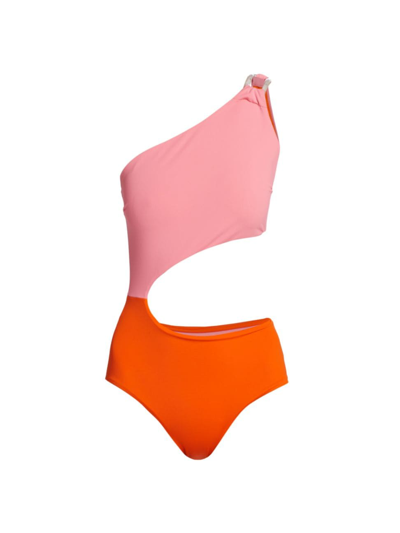 Shop Silvia Tcherassi Women's Tropea Two-tone Cut-out One-piece Swimsuit In Pink Orange