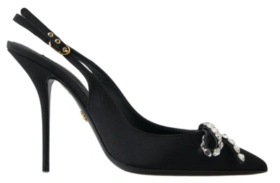 Shop Dolce & Gabbana Black Crystal Embellished Slingback Heel Shoes
