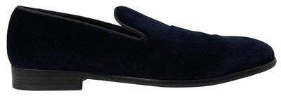 Shop Dolce & Gabbana Blue Velvet Loafers Formal Shoes