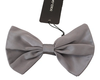 Shop Dolce & Gabbana Bow Tie Men Silver Gray Silk Adjustable Neck Papillon