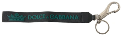 Shop Dolce & Gabbana Black Dg Logo Rubber Silver Tone Metal Keychain