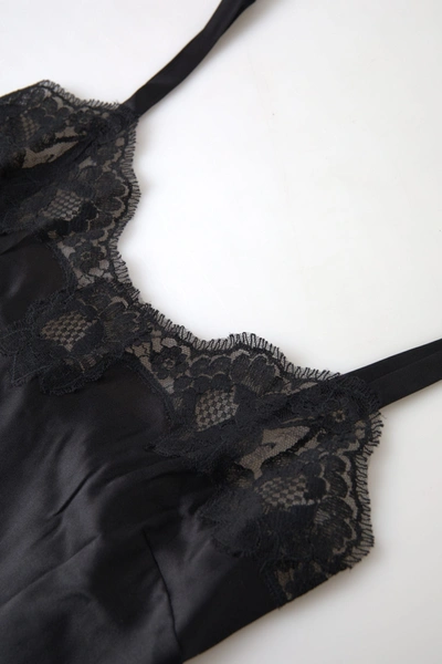 Shop Dolce & Gabbana Black Lace Silk Sleepwear Camisole Top Underwear