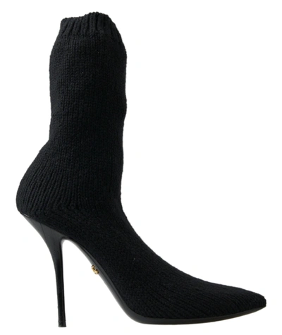 Shop Dolce & Gabbana Black Stiletto Heel Mid Calf Women Boot Shoes