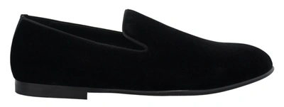 Shop Dolce & Gabbana Black Velvet Slipper Loafers Slipon Shoes