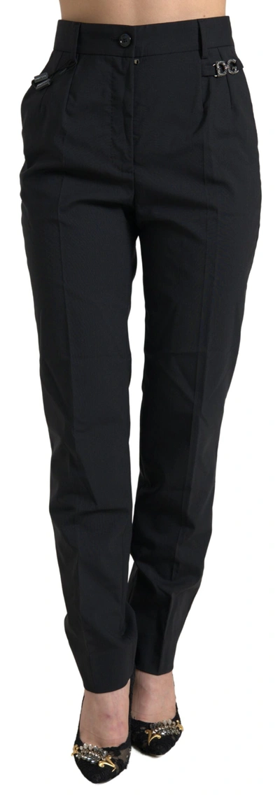 Dolce & Gabbana Black Wool High Waist Tapered Pants In Black