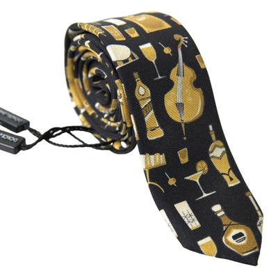 Shop Dolce & Gabbana Black Yellow Musical Instrument Print Necktie Tie