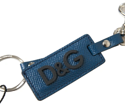 Shop Dolce & Gabbana Blue Leather Dg Logo Silver Tone Metal Keychain