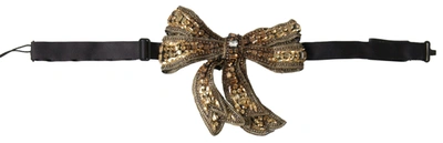 Shop Dolce & Gabbana Gold Crystal Beaded Sequined Silk Catwalk Necklace Bowtie