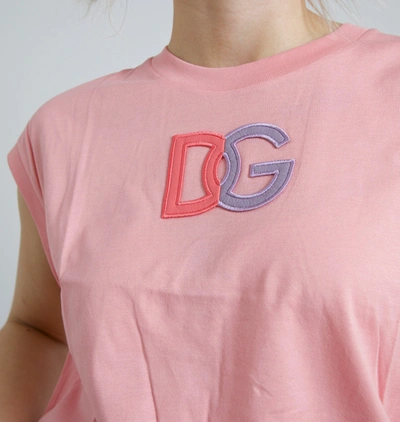 Shop Dolce & Gabbana Pink Cotton Dg Logo Crew Neck Tank T-shirt
