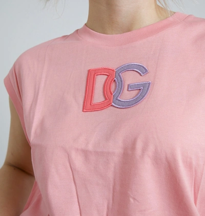 Dolce & Gabbana Pink Cotton Dg Logo Crew Neck Tank T-shirt In Pink