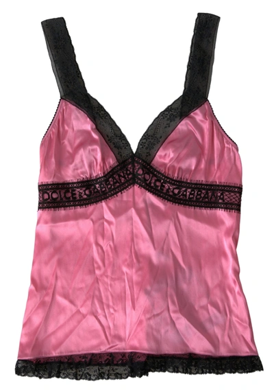 Shop Dolce & Gabbana Pink Lace Silk Sleepwear Camisole Top Underwear