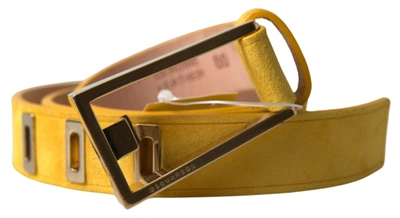 Shop Dsquared² Yellow Suede Leather Silver Metal Buckle Belt