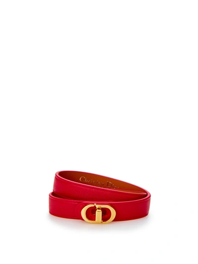 Shop Dior Red Leather Double Band Cd Bracelet