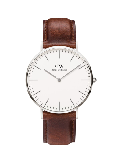 Shop Daniel Wellington Men's Classic St. Mawes Stainless Steel & Leather Strap Watch/40mm In Silver