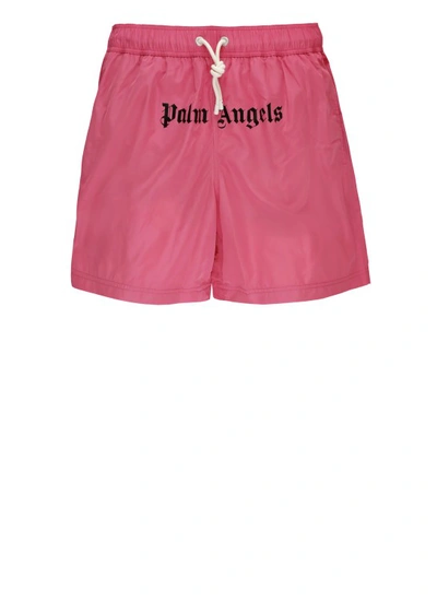 Shop Palm Angels Classic Logo Swim Trunks In Pink