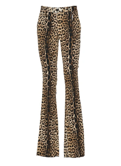 Shop Roberto Cavalli Flared Animalier Trousers In Brown