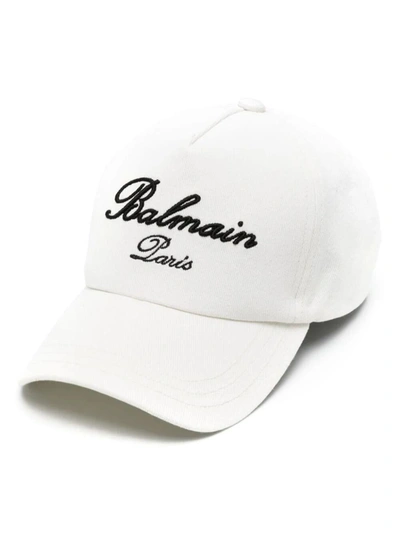 Shop Balmain Signature Cotton Cap Accessories In White