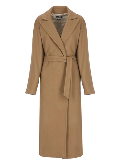Shop Apc Wool Coat In Brown