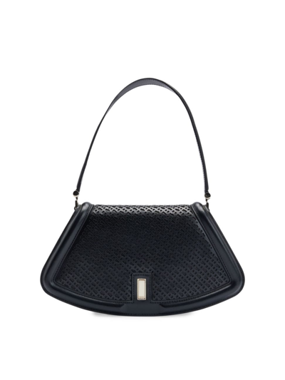 Shop Hugo Boss Women's Leather Shoulder Bag With Monogram Pattern In Black