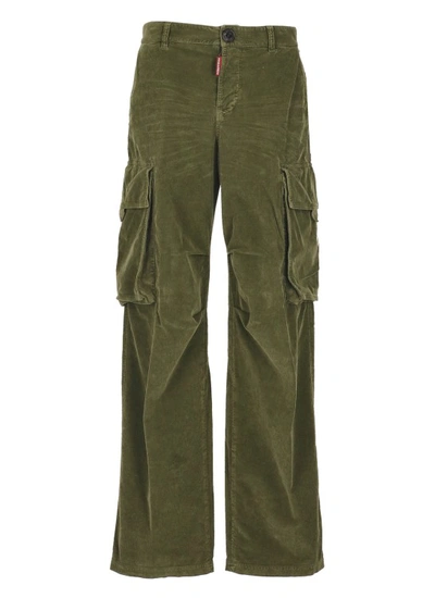 Shop Dsquared2 Curduroy Cargo Trousers In Green