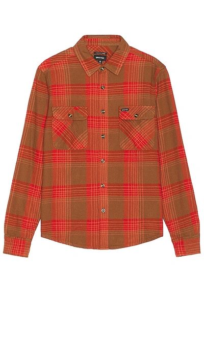 Shop Brixton Bowery Flannel In Barn Red & Bison