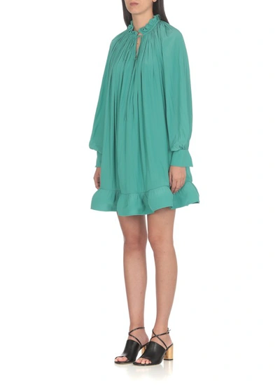 Shop Lanvin Charmeuse Pleated Dress In Green