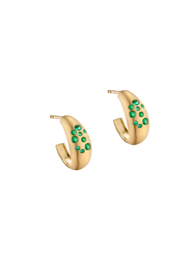 Shop Elizabeth Moore Women's Fairy Dust 18k Yellow Gold & Emerald Tapered Hoop Earrings