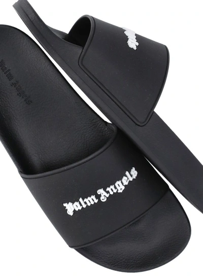Shop Palm Angels Logo Pool Sliders Slippers In Black