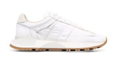 Shop Maison Margiela White Leather And Fabric Sneakers