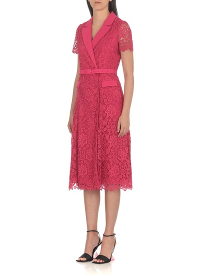 Shop Self-portrait Lace Midi Chemisier Dress In Pink