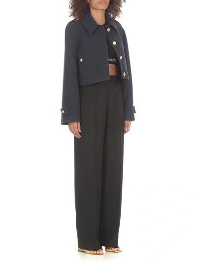 Shop Palm Angels Gold Buttons Cropped Blazer In Blue