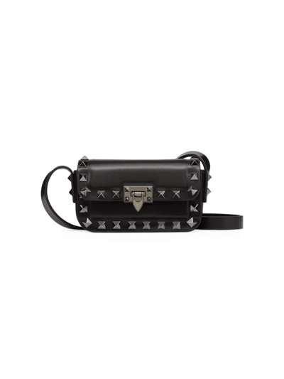 Shop Valentino Women's Micro Rockstud23 Shoulder Bag In Smooth Calfskin In Black