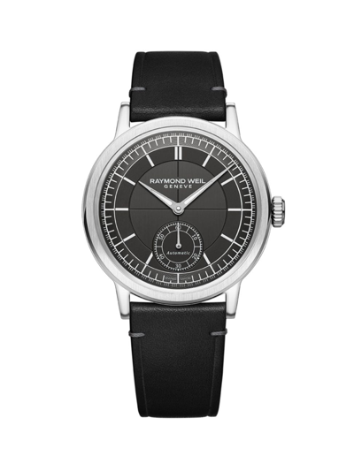 Shop Raymond Weil Women's Millesime Stainless Steel & Leather Strap Watch/39.5mm In Black