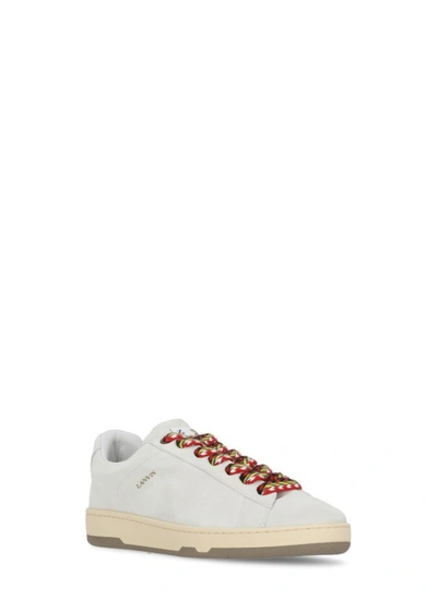 Shop Lanvin White Suede Leather Sneakers
