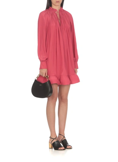 Shop Lanvin Fuchsia Charmeuse Woman's Pleated Dress In Pink