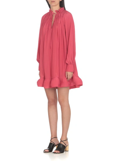 Shop Lanvin Fuchsia Charmeuse Woman's Pleated Dress In Pink
