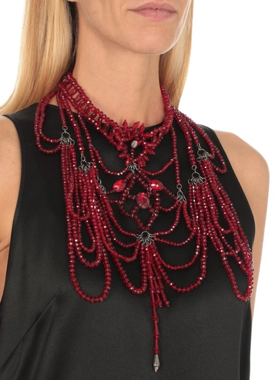 Shop Alberta Ferretti Maxi Necklace With Beads In Red
